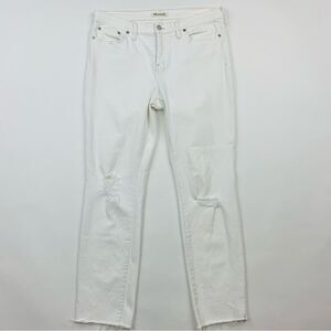 Madewell White Alley Straight Distressed Raw Hem Midrise Jeans Sz 32